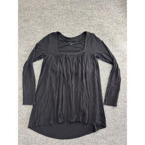 JJ Winks Long Sleeve Top Women's S Black Pleated Shelf Bra Square Neck USA Made